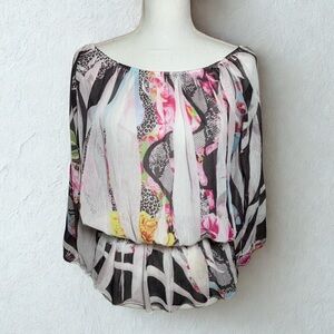 Amour Couture Women Boho Animal Print Blouse Top Size Small